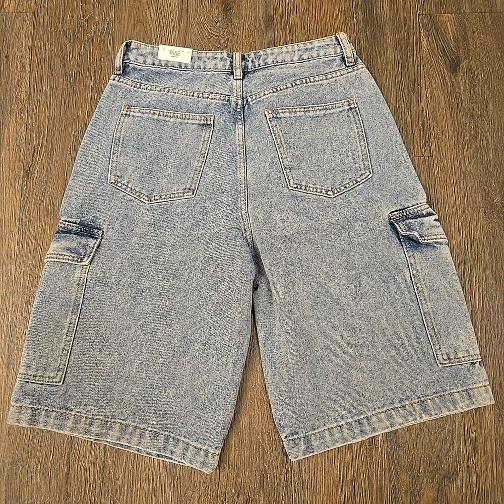 Rise Supply Co Women’s Cargo Dad Jorts Blue Jean Shorts Size 7 - Picture 3 of 5